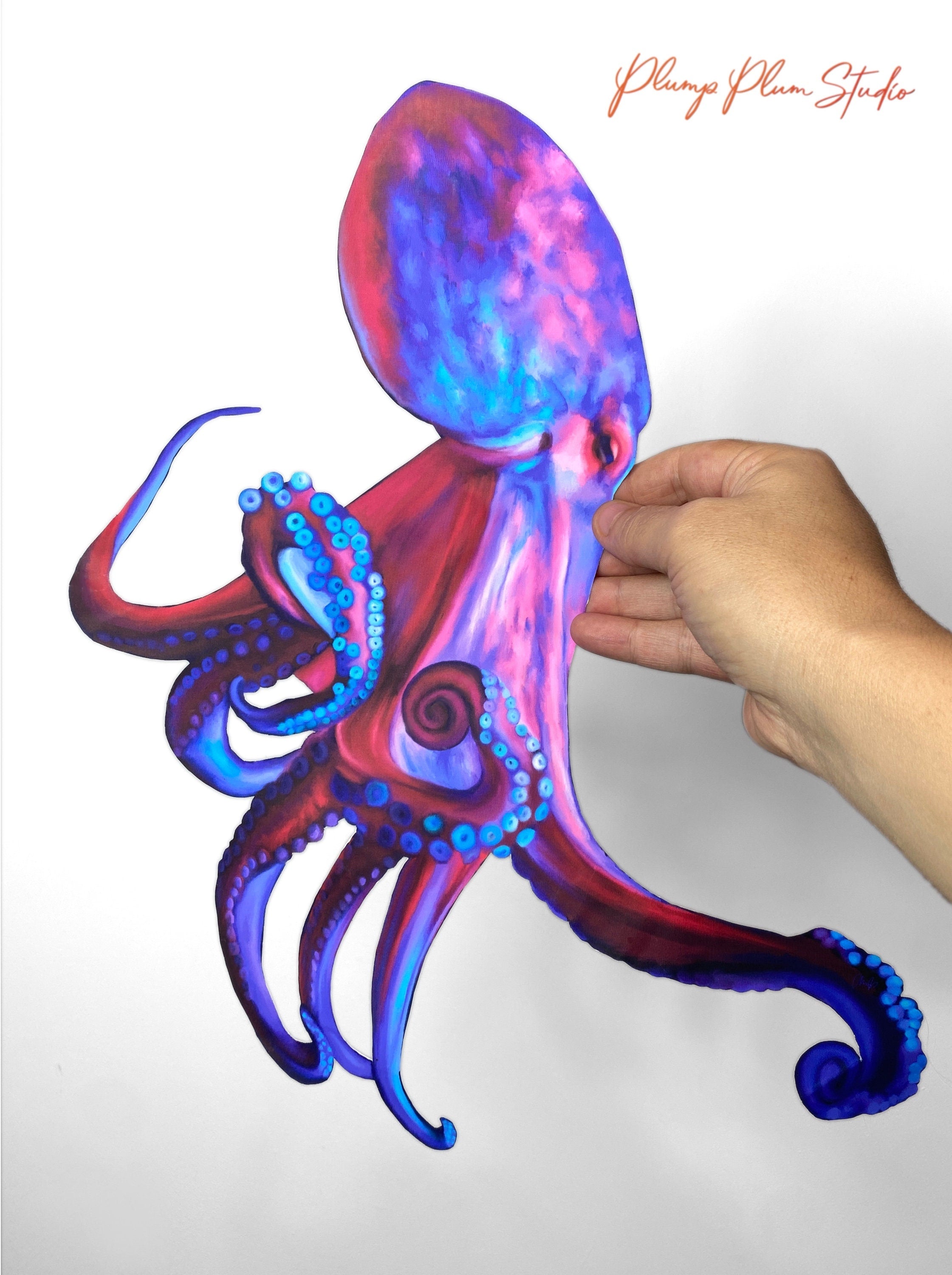 Large Vibrant Common Octopus decal, Repositionable deluxe textured vin ...
